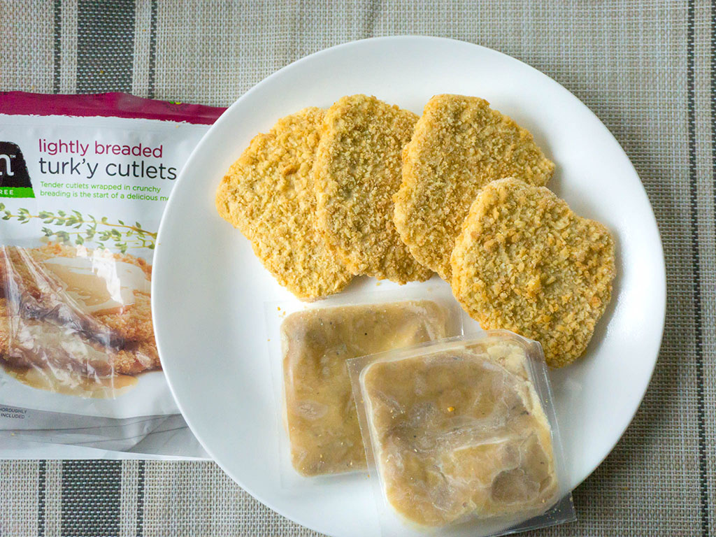 Gardein Lightly Breaded Turk'y Cutlets in the bag