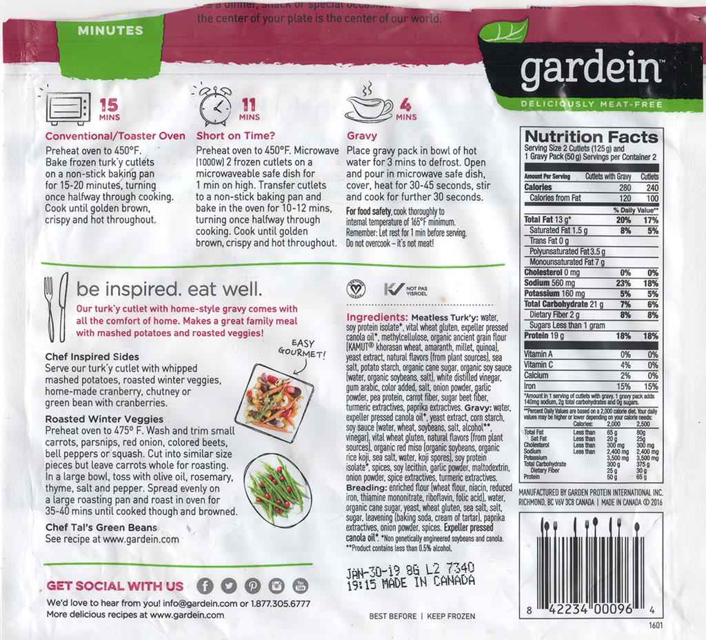 Gardein Lightly Breaded Turk'y Cutlets rear