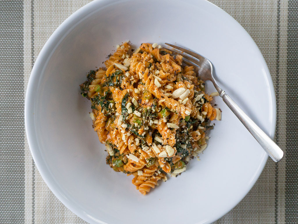 Purple Carrot - creamy red pepper rotini our effort