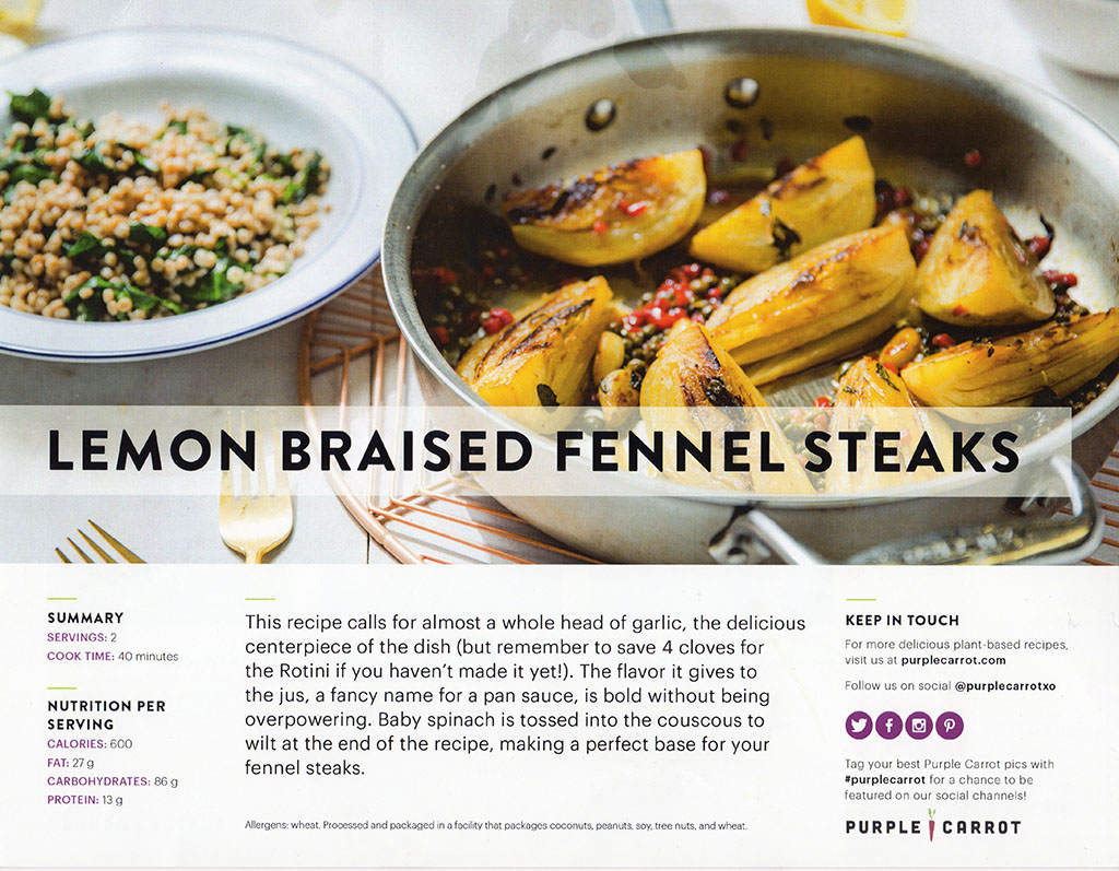 Purple Carrot - lemon braised fennel steaks recipe front