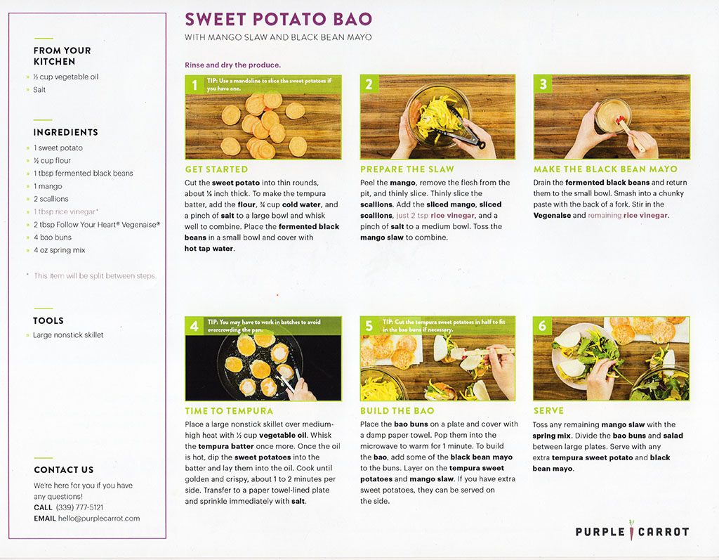 Purple Carrot - sweet potato bao recipe back