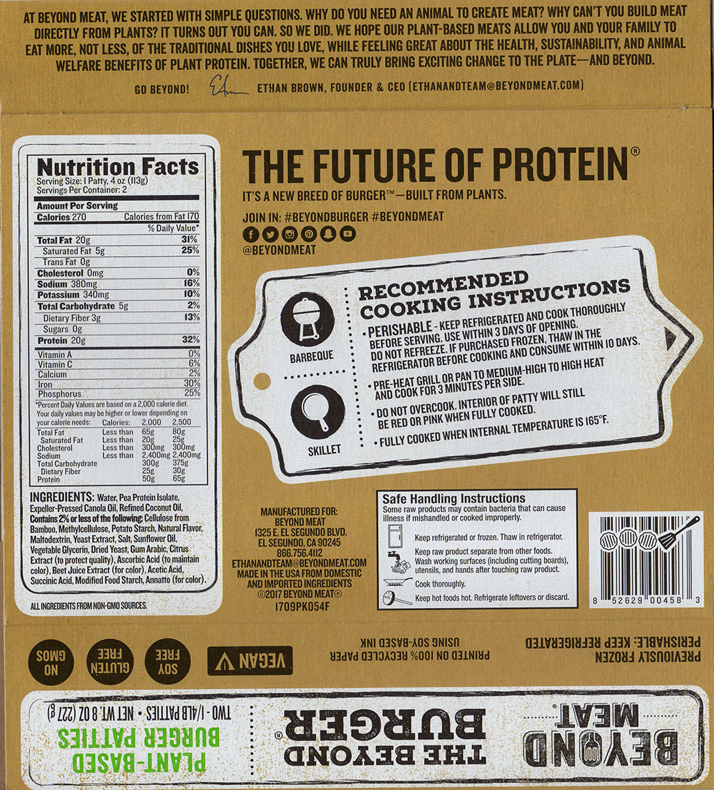Beyond Meat The Beyond Burger package back