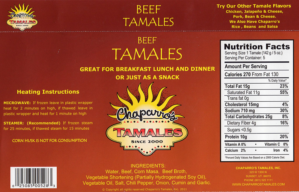 Chapparo's Beef Tamales package back