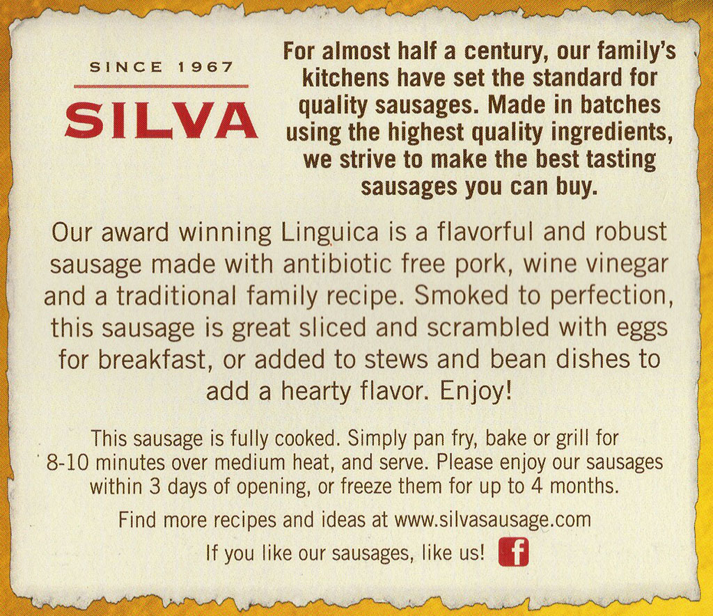 Silva Linguica Portugese Sausage package back