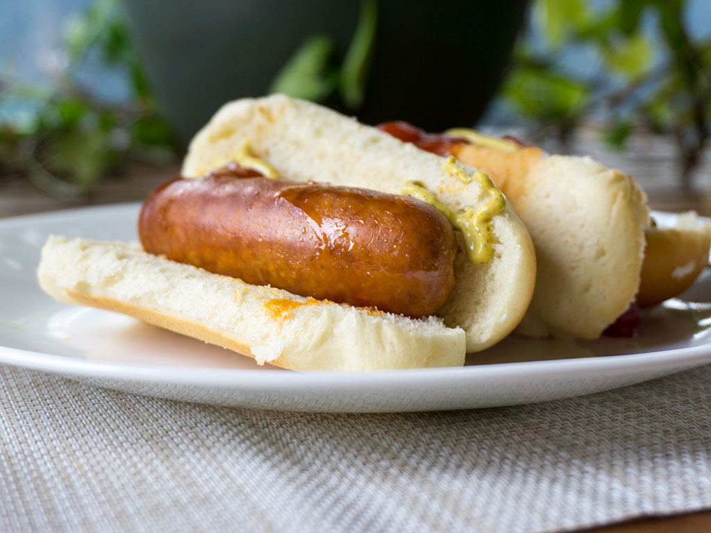 Silva Linguica Portugese Sausage plated on bun
