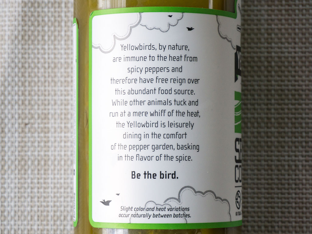 Yellowbird Serrano Condiment Sauce bottle blurb