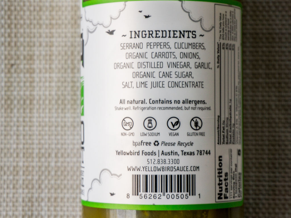 Yellowbird Serrano Condiment Sauce ingredients