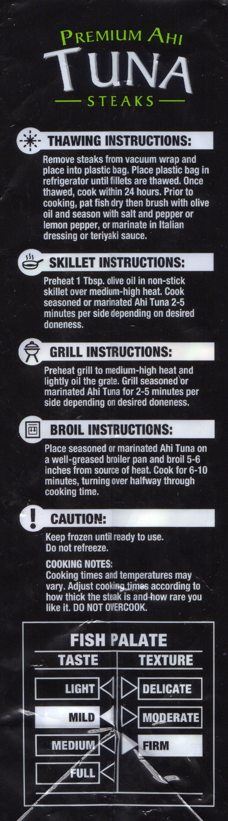 Walmart Premium Ahi Tuna Steaks defrosting and cooking instructions