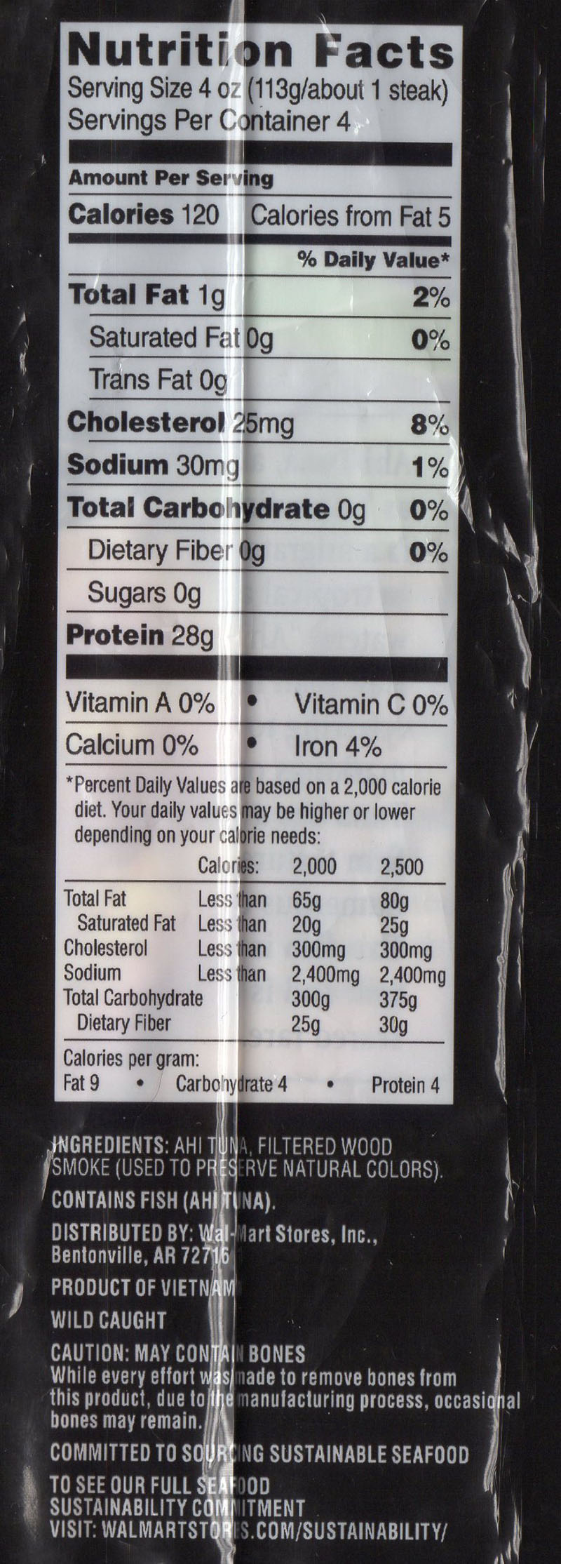 Walmart Premium Ahi Tuna Steaks nutrition