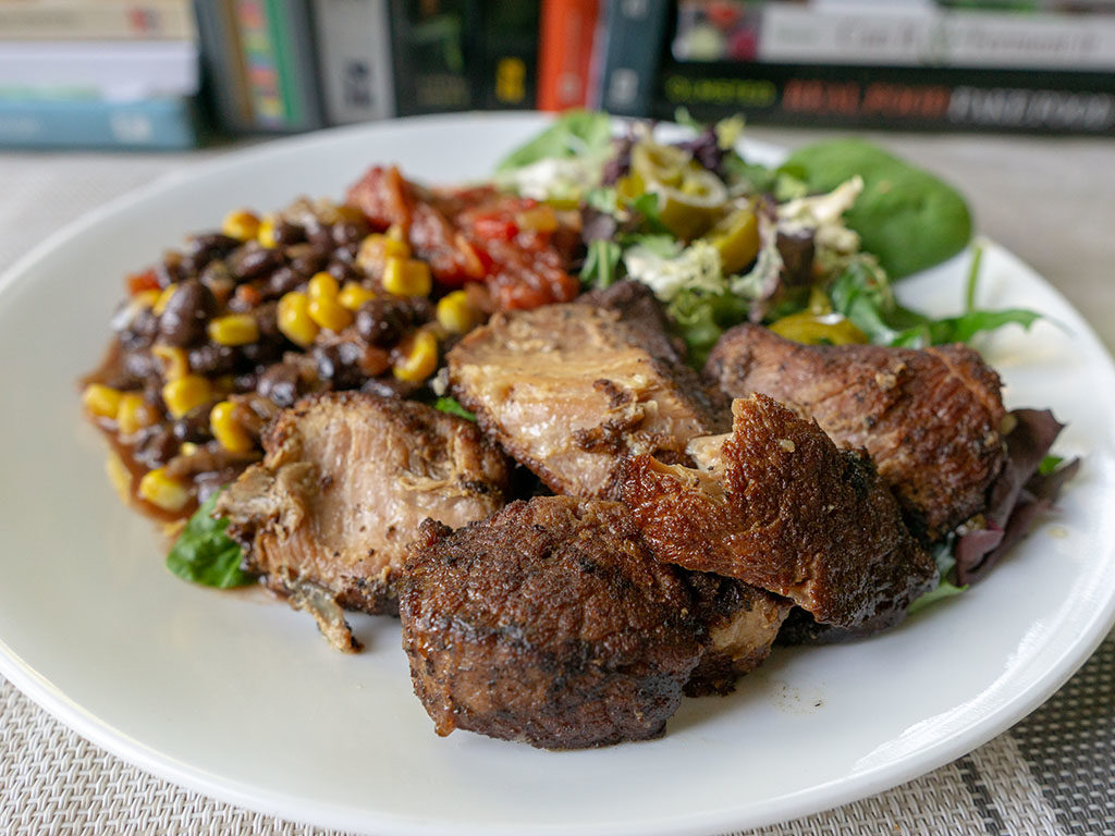 Kroger Pork Carnitas with beans and salad