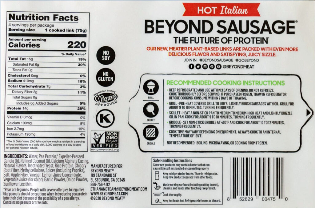 beyond meat ingredients nutrition facts