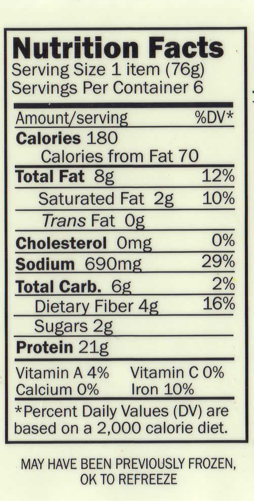 Field Roast Frankfurters nutrition