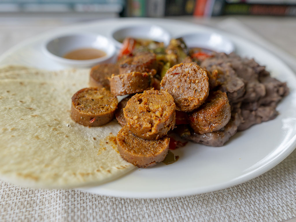 Tacos with Field Roast Mexican Chipotle Sausages side view