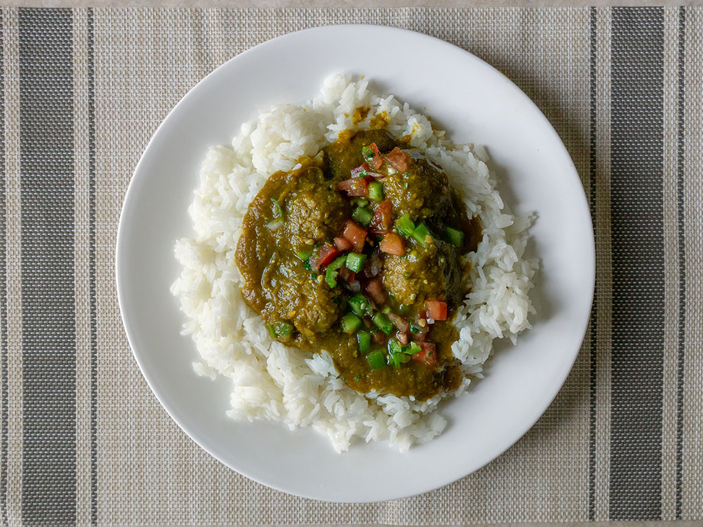 Vegan Chile Verde with Gardein Meatless Meatballs