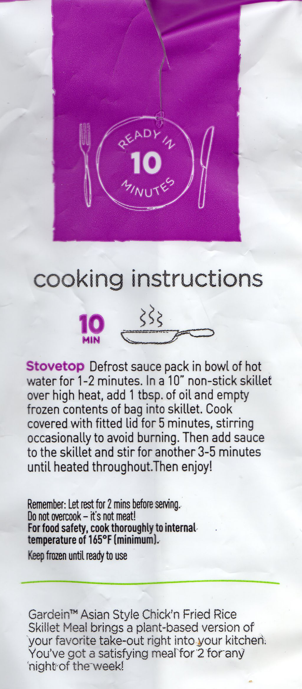 Gardein Skillet Meals Asian Style Chick'N Fried Rice cookimng instructions