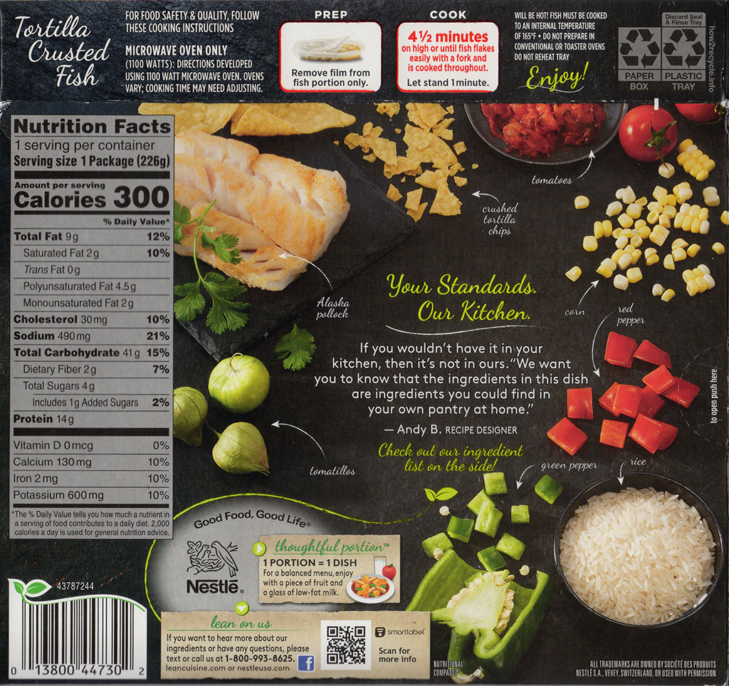 Lean Cuisine Tortilla Crusted Fish - cooking instructions, nutrition