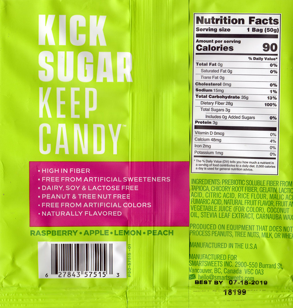Smart Sweets Gummy Bears sour ingredients and nutrition