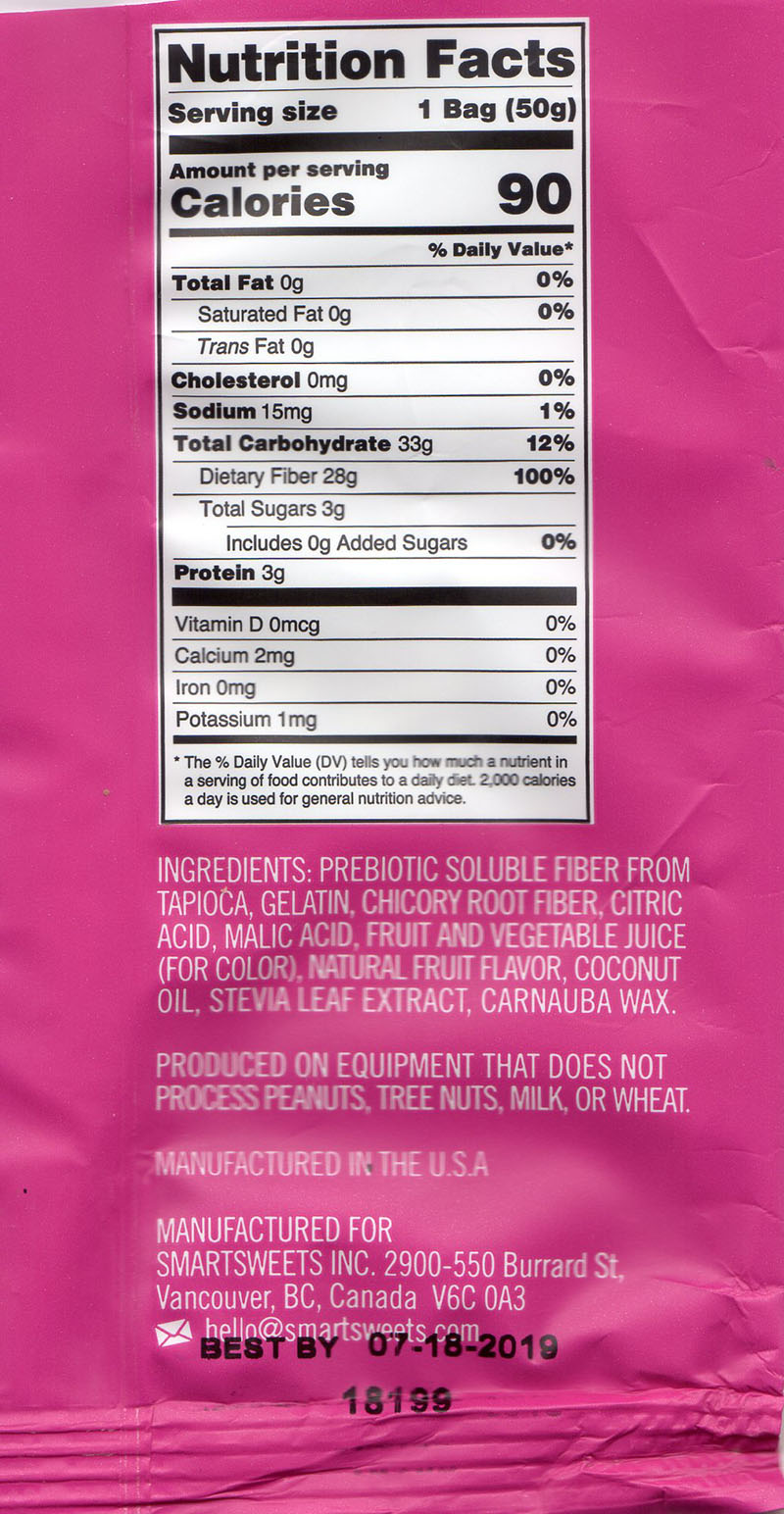 Smart Sweets Gummy Bears sweet ingredients and nutrition