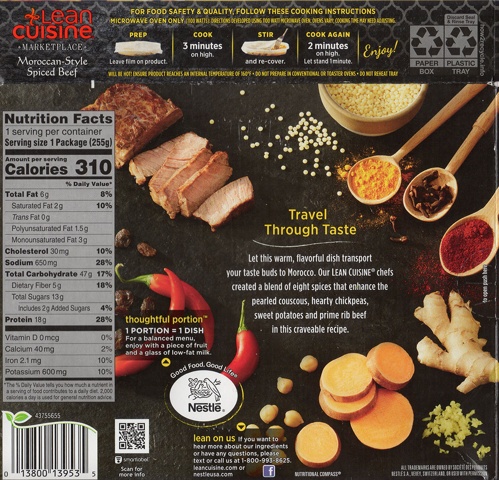 Lean Cuisine Marketplace Moroccan-Style Spiced Beef cooking instructions, nutrition