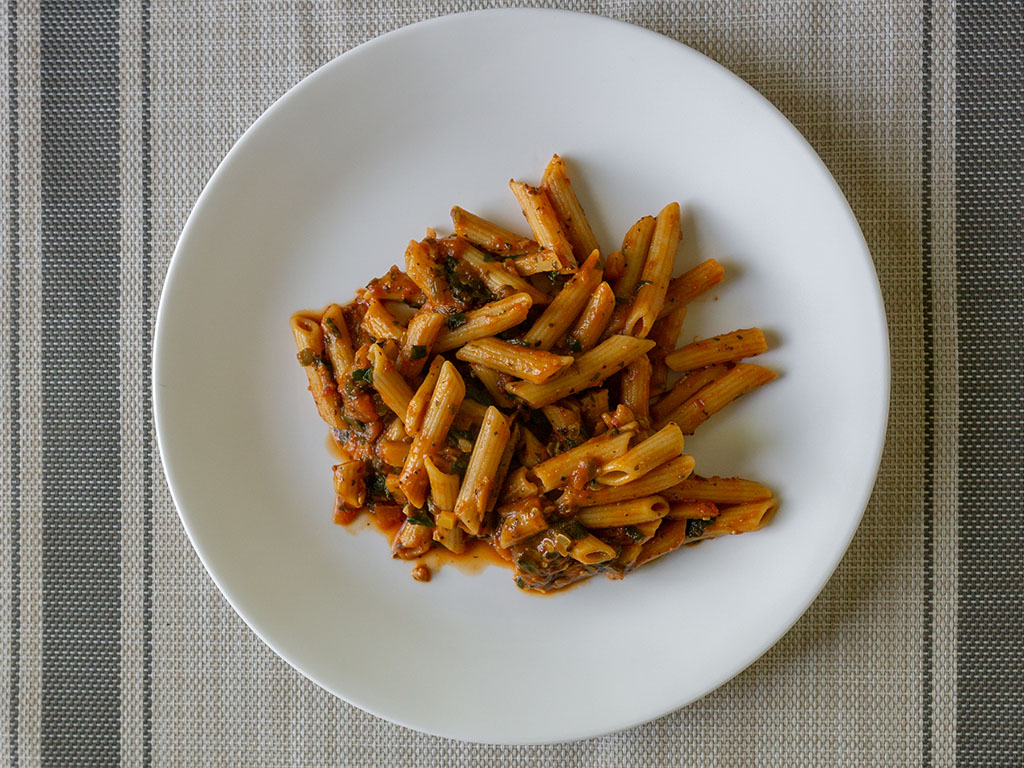 Lean Cuisine Origins Sicilian-Style Pesto With Lentil Pasta cooked and plated