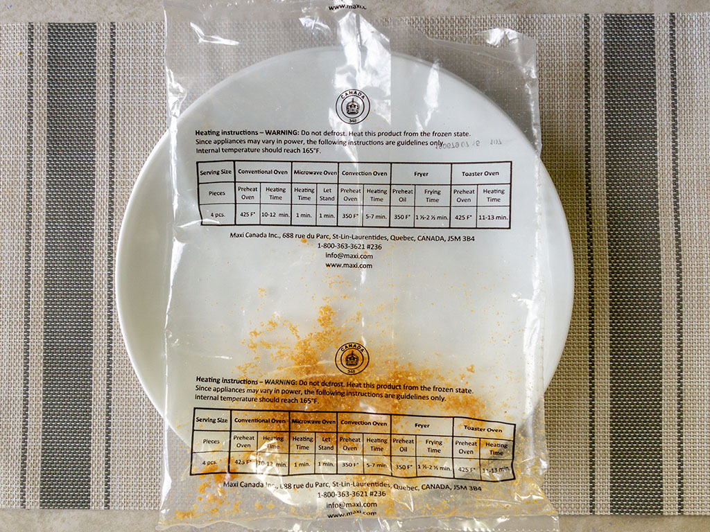 Yummy Chicken Breast Fries plastic bag with cooking instructions