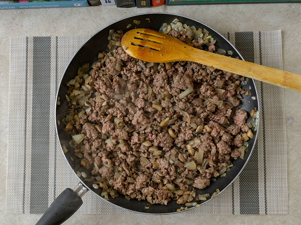 British beef and onion pie - beef browned