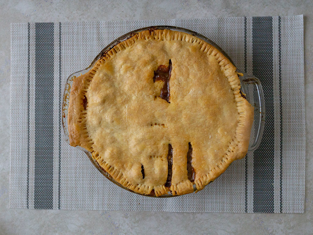 British beef and onion pie - cooked pie