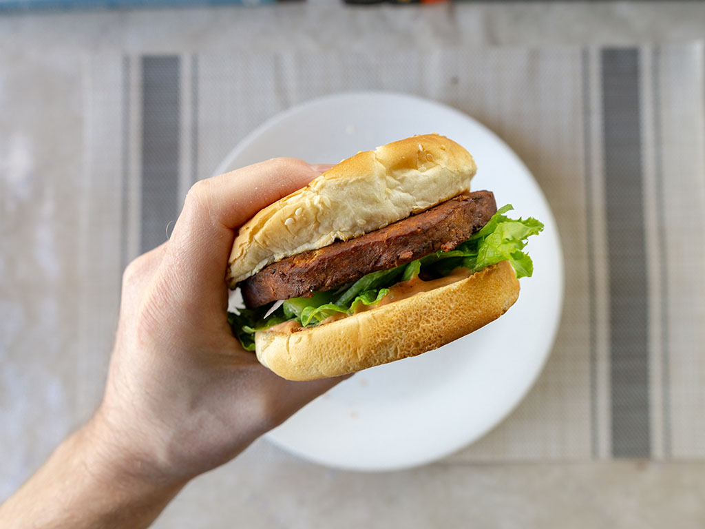 MorningStar Farms Tex Mex Burger burger cooked close up