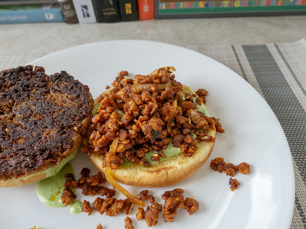 Field Burger with Gardein The Ultimate Beefless Ground crumbles top down