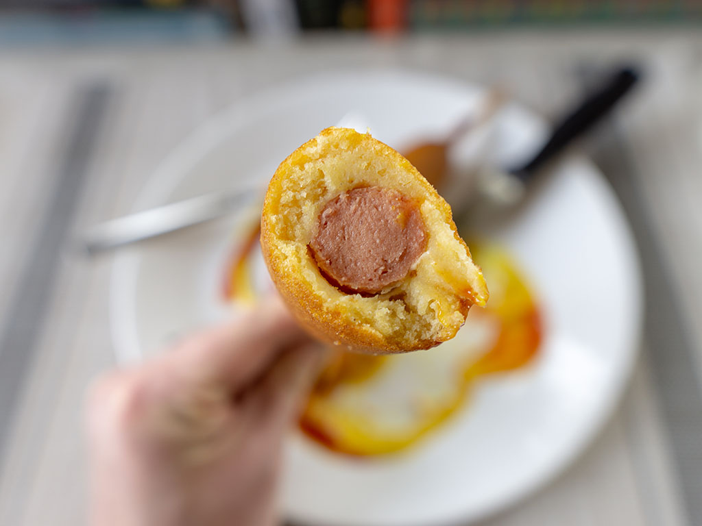 State Fair Beef Corn Dogs cooked cross section