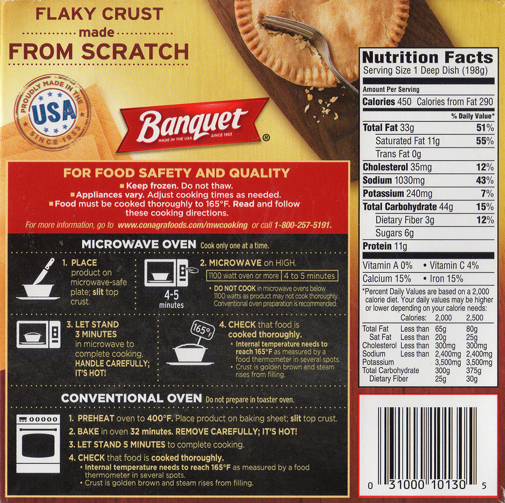 Banquet Sausage And Gravy Deep Dish pot pie cooking instructions, nutrition