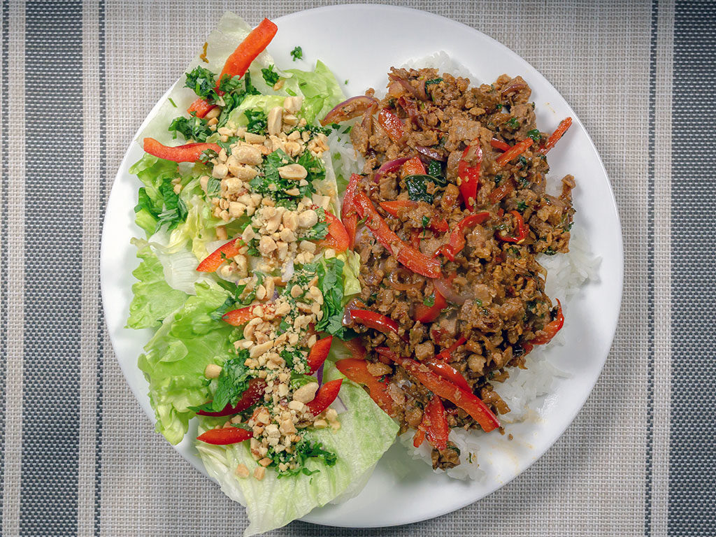 Vegan larb with salad