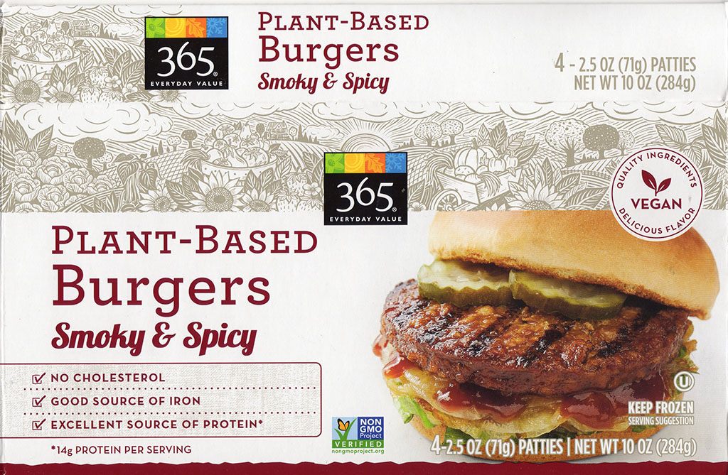 365 Plant Based Smoky And Spicy Burgers package front