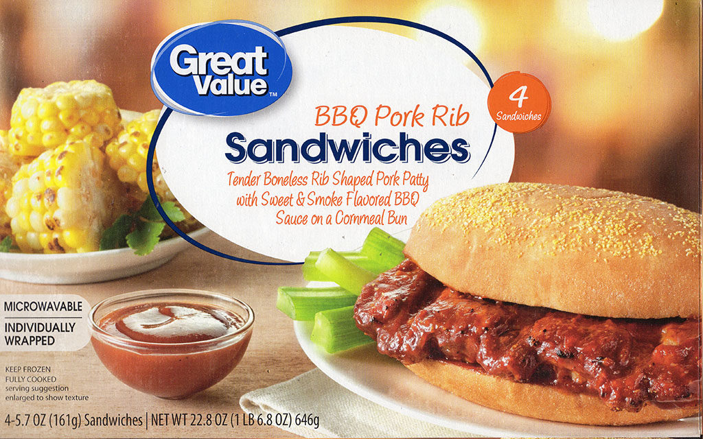 Great Value BBQ Pork Rib Sandwiches package front