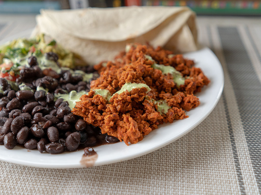 MorningStar Farms Chorizo Crumbles with blackbeans close up