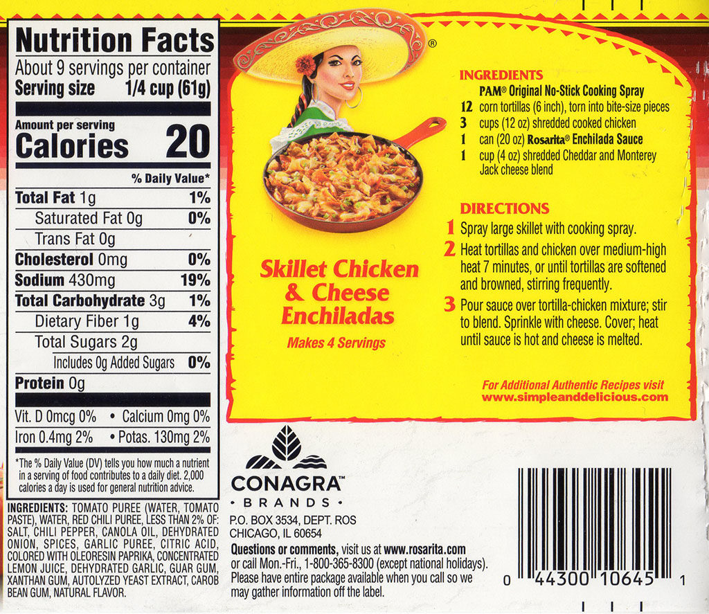 Rosarita Enchilada Sauce ingredients and nutrition
