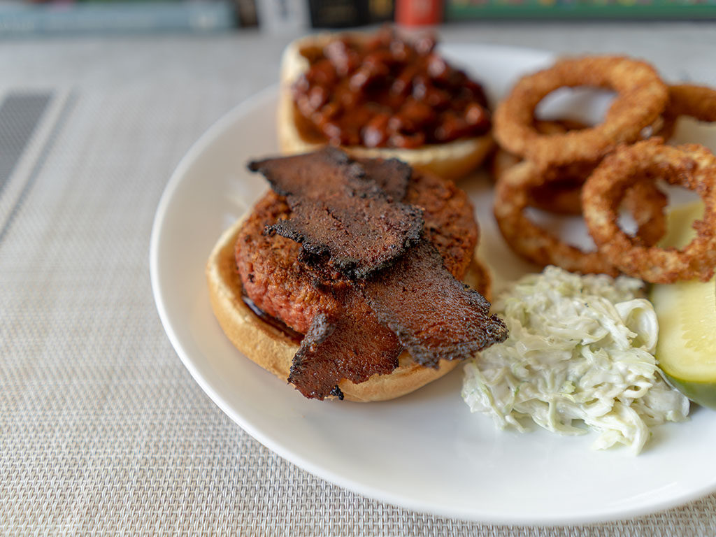 Sweet Earth Hickory And Sage Benevolent Bacon on burger
