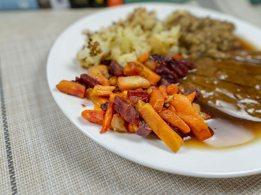 Trader Joe's Julienned Root Vegetables cooked close up