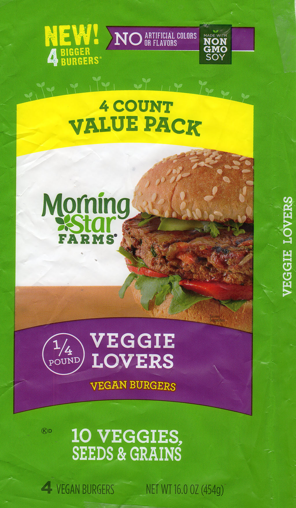 MorningStar Farms Veggie Lovers Vegan Burgers package front