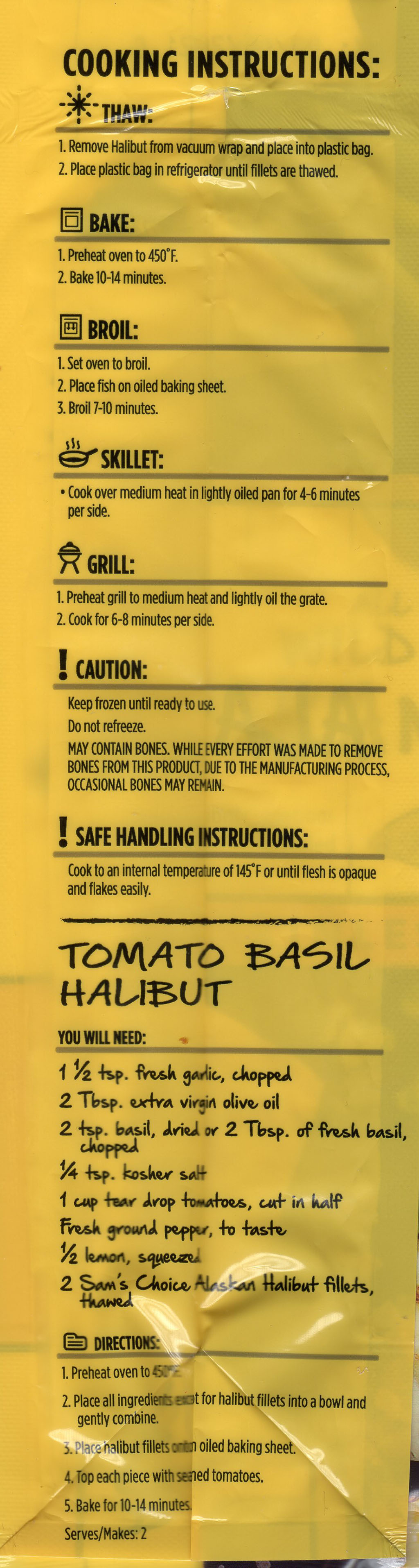 Sam's Choice Wild Caught Alaskan Halibut cooking instructions