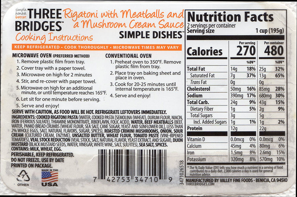 Three Bridges Rigatoni Meatballs And Mushroom Cream Sauce cooking instructions