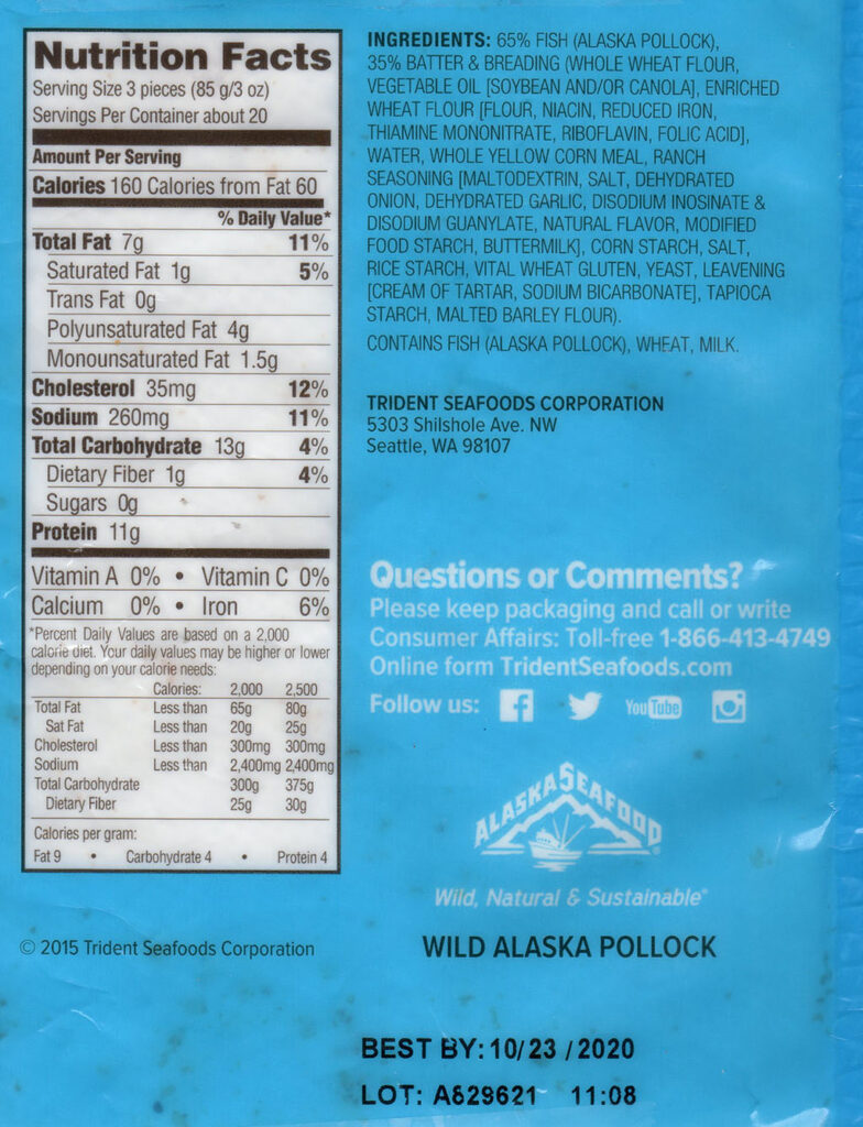 Trident The Ultimate Fish Stick nutrition and ingredients