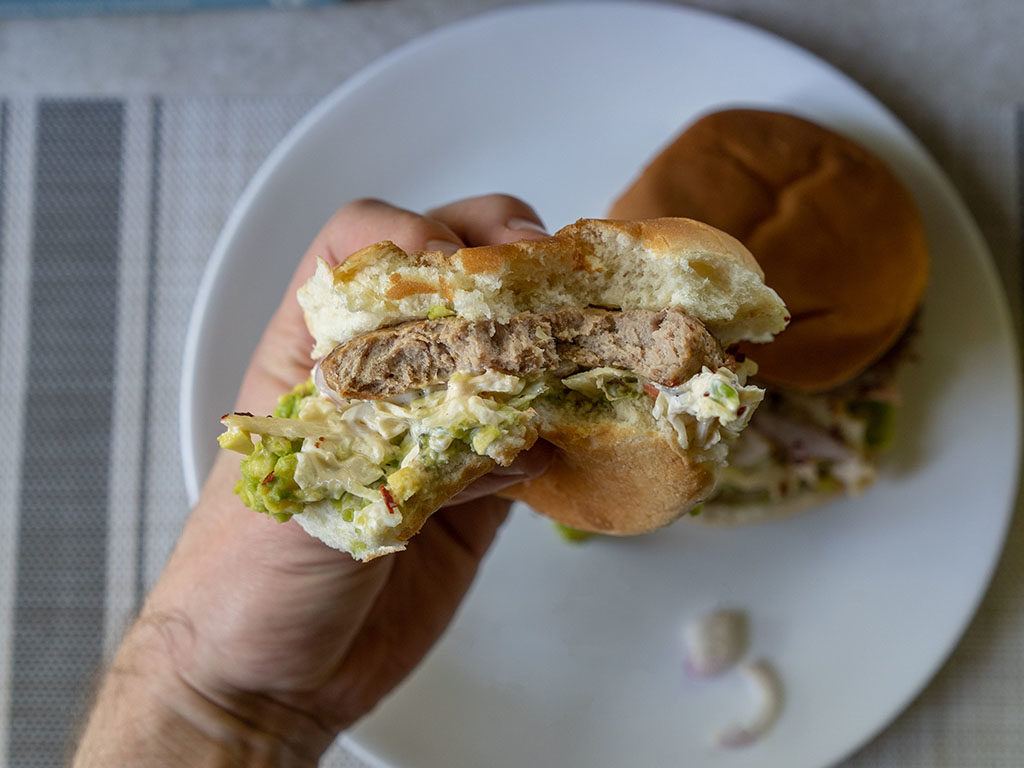 Diestel Turkey Burgers guacamole burger close up
