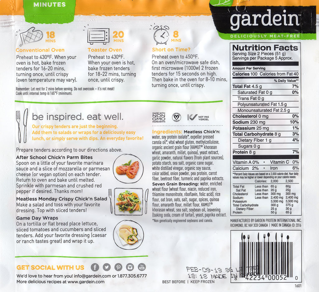 Gardein Seven Grain Crispy Tenders package rear