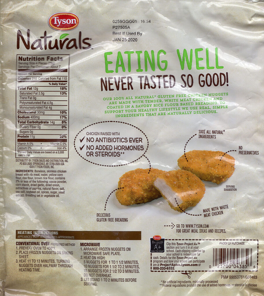 Tyson Naturals Breaded Chicken Breast Nuggets package rear