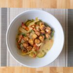 Air fried tofu with Thai yellow curry