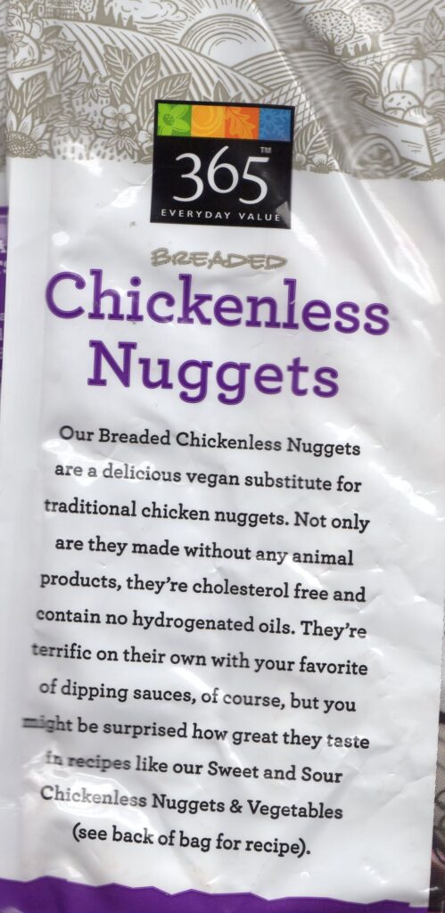 365 Breaded Chickenless Nuggets more packaging