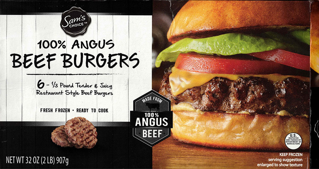 Sams Choice Angus Beef Burgers package front