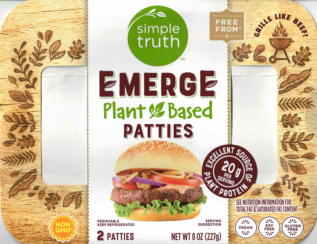 Simple Truth Emerge Plant Based patties ingredients package front