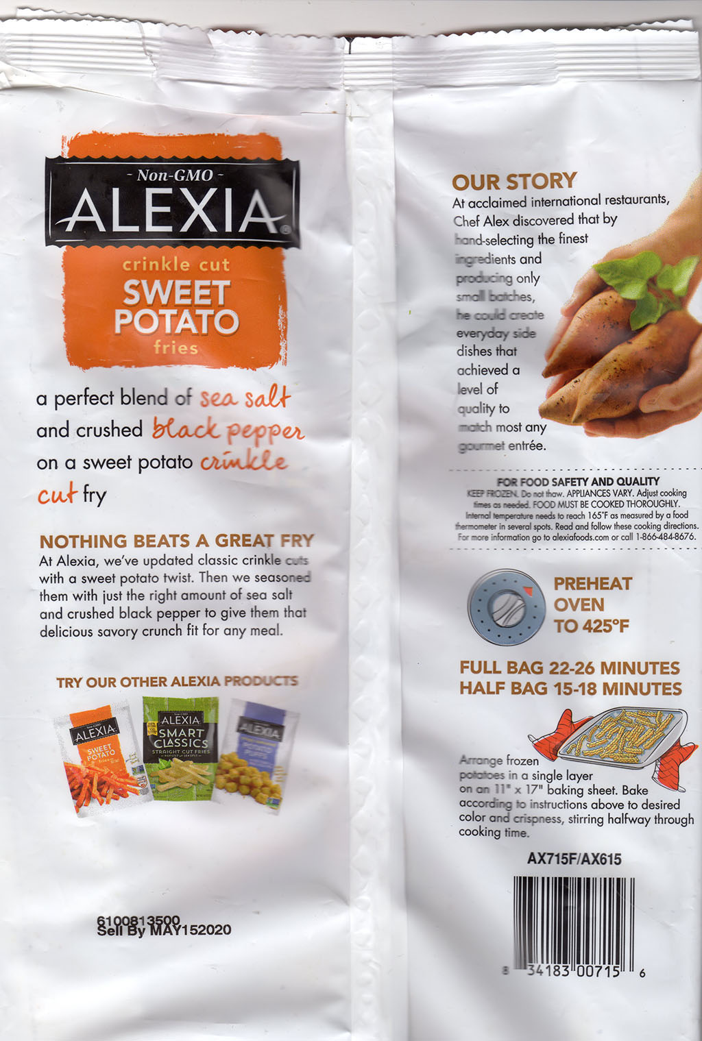 Alexia Crinkle Cut Sweet Potato Fries package rear